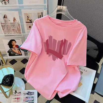 White Pure Cotton T-shirt Women Short Sleeved 2024 Summer New Loose Casual Oversized Half Sleeved T-shirt Round Neck Top Clothes