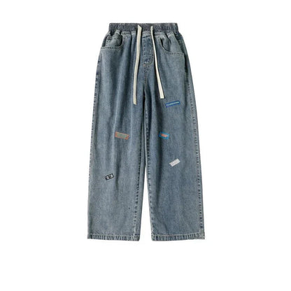Jeans for Men with Print Trousers Graphic Hip Hop Male Cowboy Pants Light Blue Luxury Y2k Streetwear Aesthetic Harajuku Baggy Xs