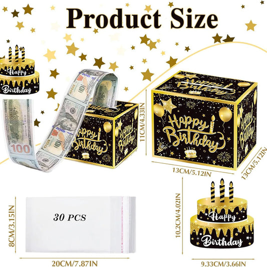 1pcs Birthday Cash Gift Box with Cake Card Funny Pumping Money Box Creative Birthday Gifts for Men Women ﻿