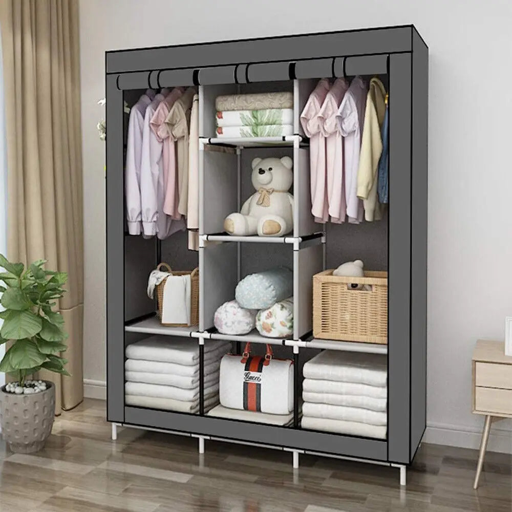 Portable Large Fabric Canvas Wardrobe Canvas Wardrobe With Hanging Rail Sheing Fabric Cloth Cupboard