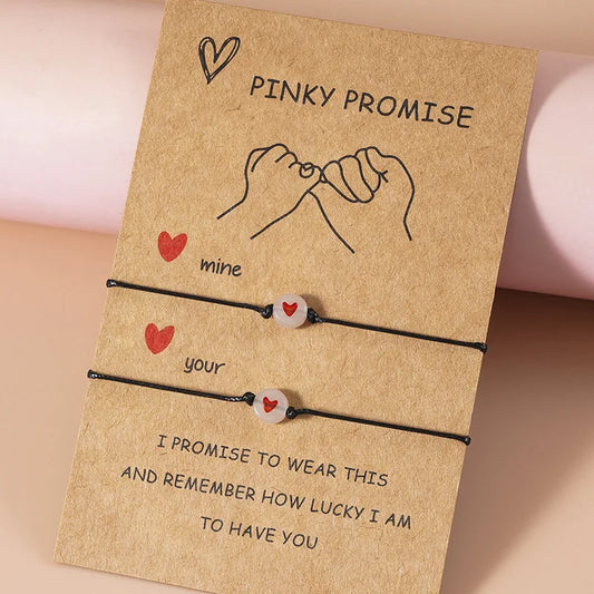 2Pcs/Set Pinky Promise Bracelets Friendship Couple Matching Bracelet Luminous Heart Bead Elastic Rope Valentine's Day Gifts