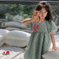 Girls Casual Dresses Floral Print Puffy Sleeves Dress Flower Girl Dresses Square Collar Clothes for Kids 3 To 7 Years