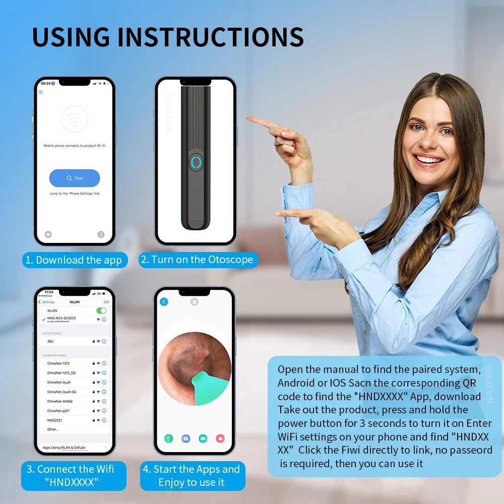 Smart Visual Ear Cleaner 1296P Ear Sticks Otoscope USB C Charging Endoscope Wax Removal Tool Earpick MIni Camera Health Care Set