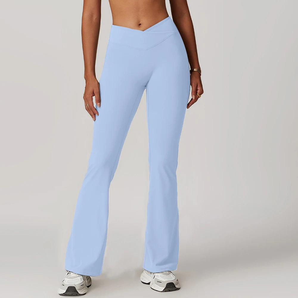 Gym Leggings Women High Waist Flared Pants Cross Waist Sport Tights Ladies Push Up Fitness Leggin Workout Clothes