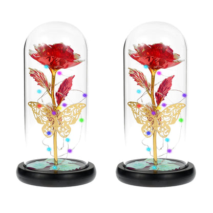 Rose Light Artificial Galaxy Rose Lamp with Butterfly and Colorful LED Rose Flowers In Glass Battery Powered Gifts for Wedding