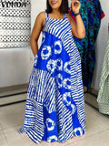 Maxi Long Dress Sexy Sleeveless Bohemian Printed Party Sundress 2024 VONDA Summer Tank Vestidos Beach Loose Casual Robe Oversize