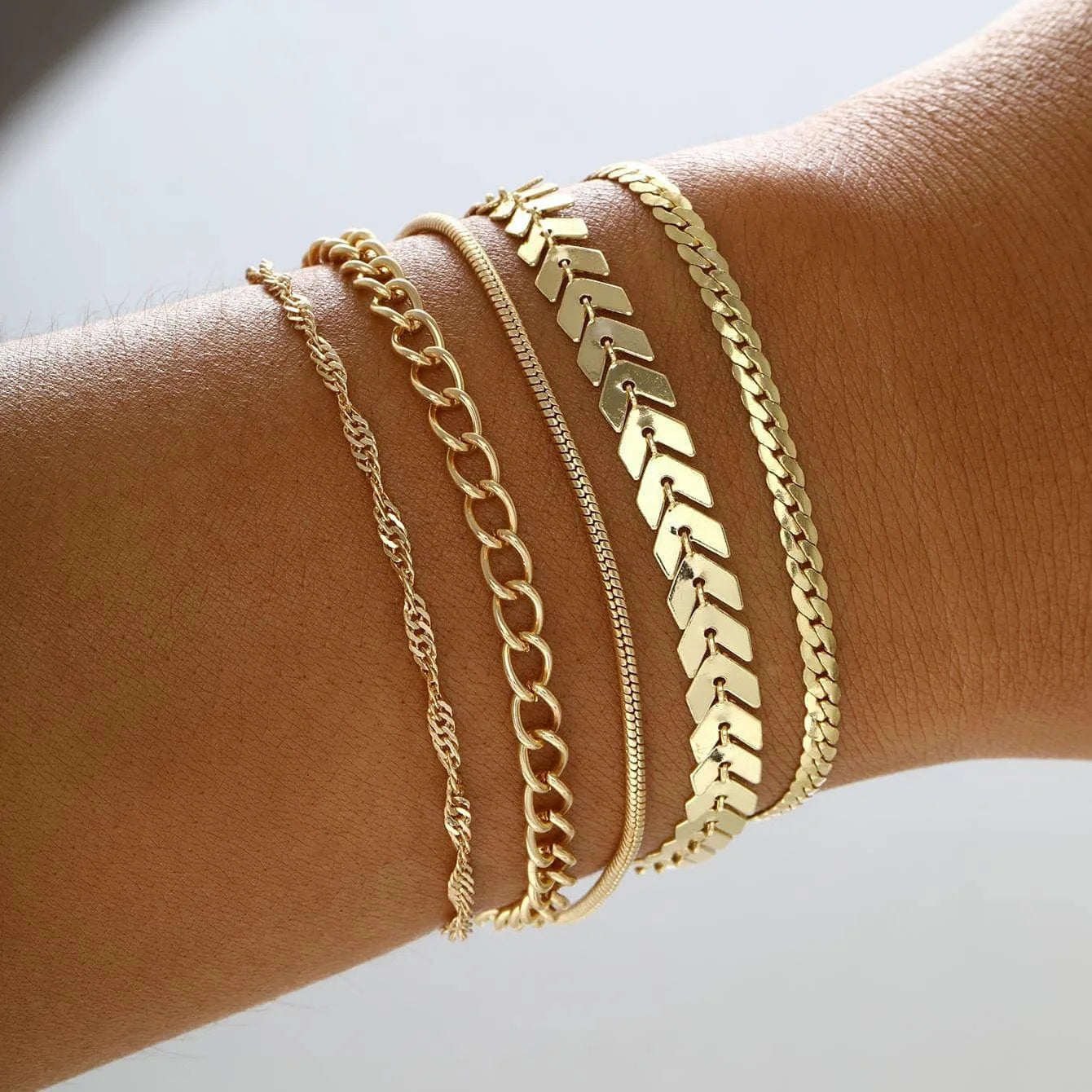6Pcs Gold Color Bracelet Set Boho Retro Multilayer Thick Twist Cuban Chain Bracelet For Women 2024 Trendy Quality Jewelry Gifts