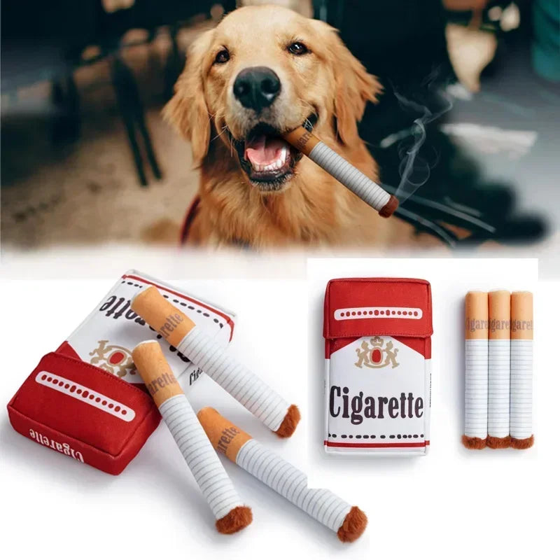 Funny Plush Interactive Cigarette Dog Toy - Chew-Friendly, Giggling Gift Box for Fun-Loving Dogs!
