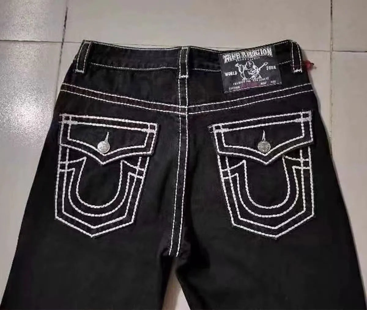Vintage Buddha Jeans Y2K Men's Jeans Women's Pocket Embroidered Jeans Patch Leather Vintage Blue Jeans Loose Fit Jeans   pants