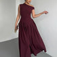 Elegant Long Dress Women Loose Skew Collar Sleeveless A Line Robe Female 2025 Spring Summer Solid Fashion High Waist Dress Lady
