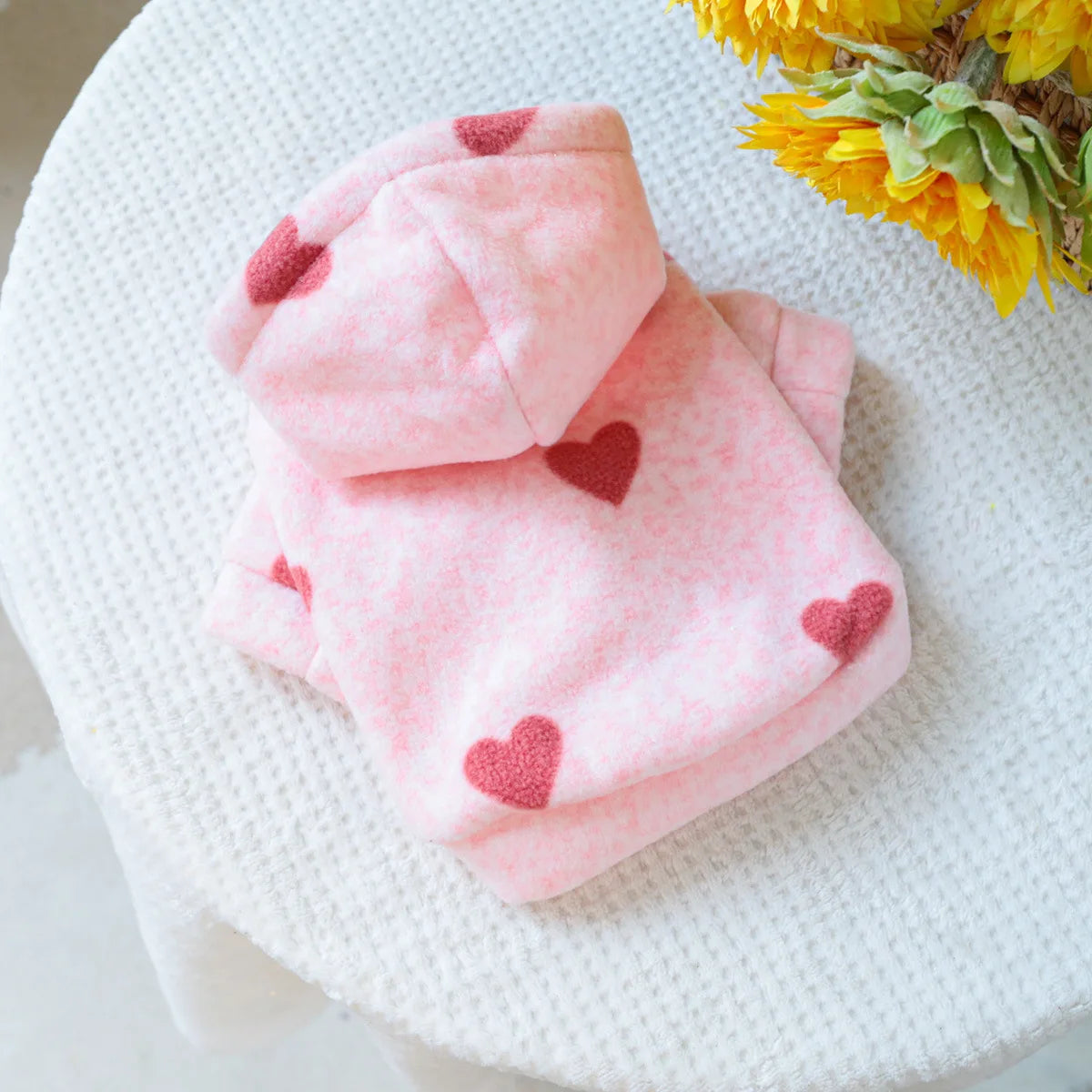 Pet Pink Love Hooded Sweatshirt Little Cat Base Coat Autumn Winter Love Hoodie Jacket Dog Clothes for Small Dogs Puppy Clothes