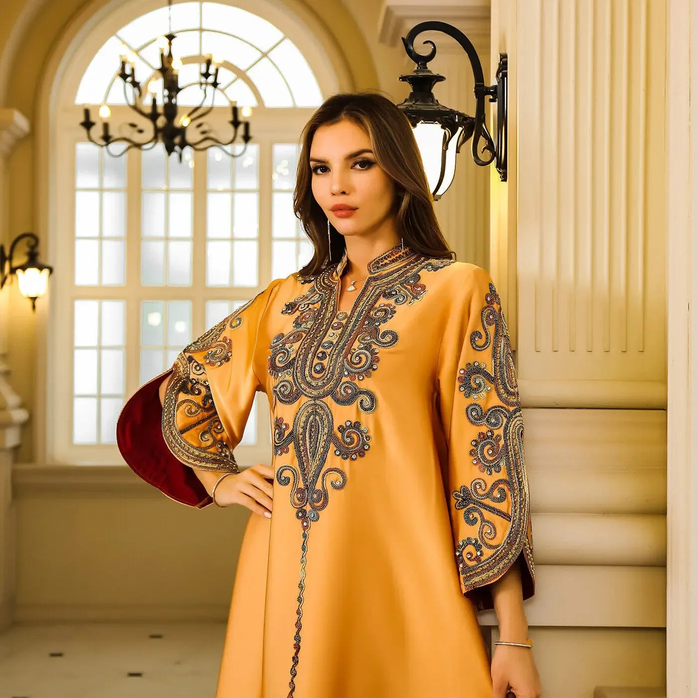 Morocco Turkey Beaded Gown Dubai Embroidery Party Long Dress Abaya Muslim Robe Kaftan Arab Clothes