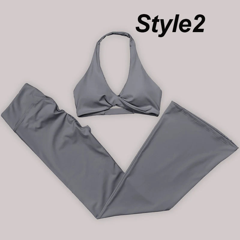 Gym Leggings Women High Waist Flared Pants Cross Waist Sport Tights Ladies Push Up Fitness Leggin Workout Clothes