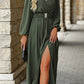 Plus Size Women's Plain V Neck Long Sleeve Split Casual Dresses Beach Holiday Maxi Women's Long Dresses