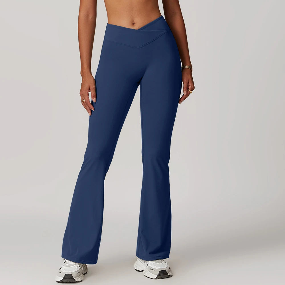 Gym Leggings Women High Waist Flared Pants Cross Waist Sport Tights Ladies Push Up Fitness Leggin Workout Clothes