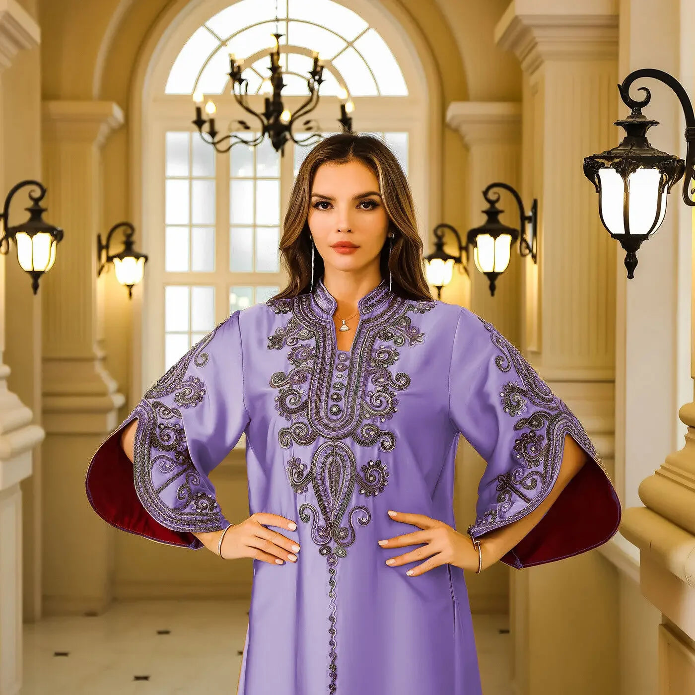 Morocco Turkey Beaded Gown Dubai Embroidery Party Long Dress Abaya Muslim Robe Kaftan Arab Clothes