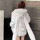 Lautaro Winter Oversized Warm White Faux Fur Coat Women ith Bunny Ears Kawaii Sweet Cute Japanese Style Fluffy Jacket Hoodie