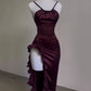 Sexy Satin Bodycon Long Dress Women Vintage Backless Strapless Ruffles Fork Party Club Elegant Evening Dresses Female Vestidos
