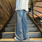 Jeans men Fashion hombre Jacquard Pattern Denim Pants Male Straight Fitting Baggy Bottoms Distressed Wide Jeans For Men