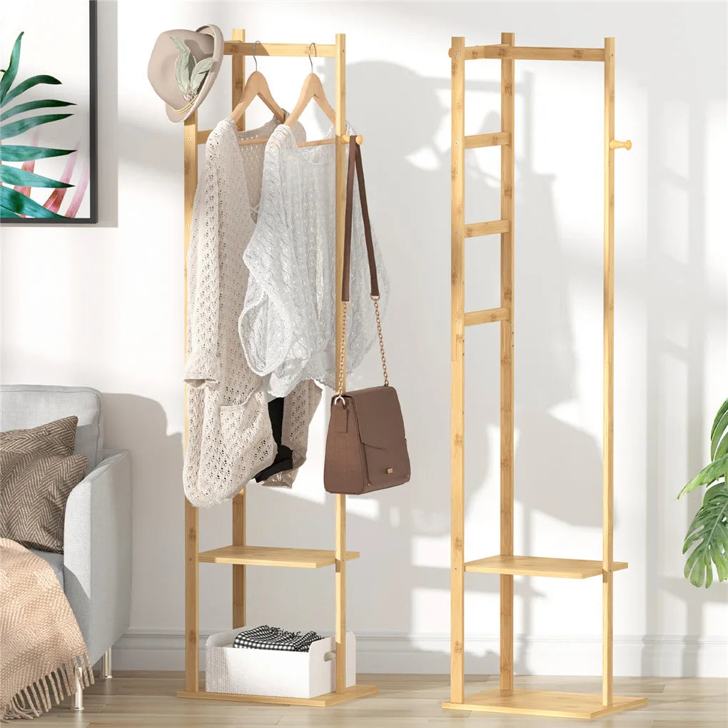 Bamboo Coat Stand Versatile Corner Coat Tree Storage Shelf with Rack  for Hallway Living Room Bedroom