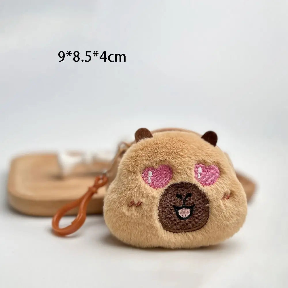 Creative Capybara Plush Coin Purse Keychain Cartoon Round Bags Pendant Funny Mini Headphones lipstick Headphone Storage Bag