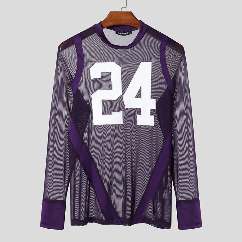 Stylish Well Fitting Tops INCERUN Men's See-through Digital Print T-shirt Casual Party All-match Thin Long Sleeved Camiseta 2025