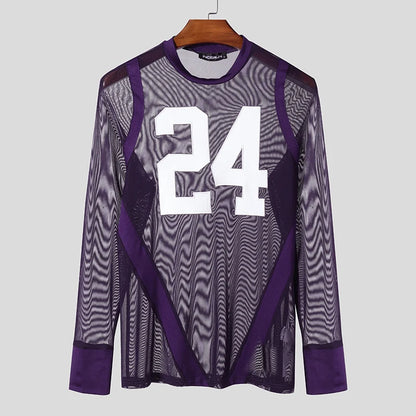 Stylish Well Fitting Tops INCERUN Men's See-through Digital Print T-shirt Casual Party All-match Thin Long Sleeved Camiseta 2025