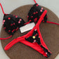 2Pcs/Set Women Bikini Set Halter Lace-Up Sleeveless Bra Braided Rope Swimming Briefs Set Sexy Quick Drying Beachwear