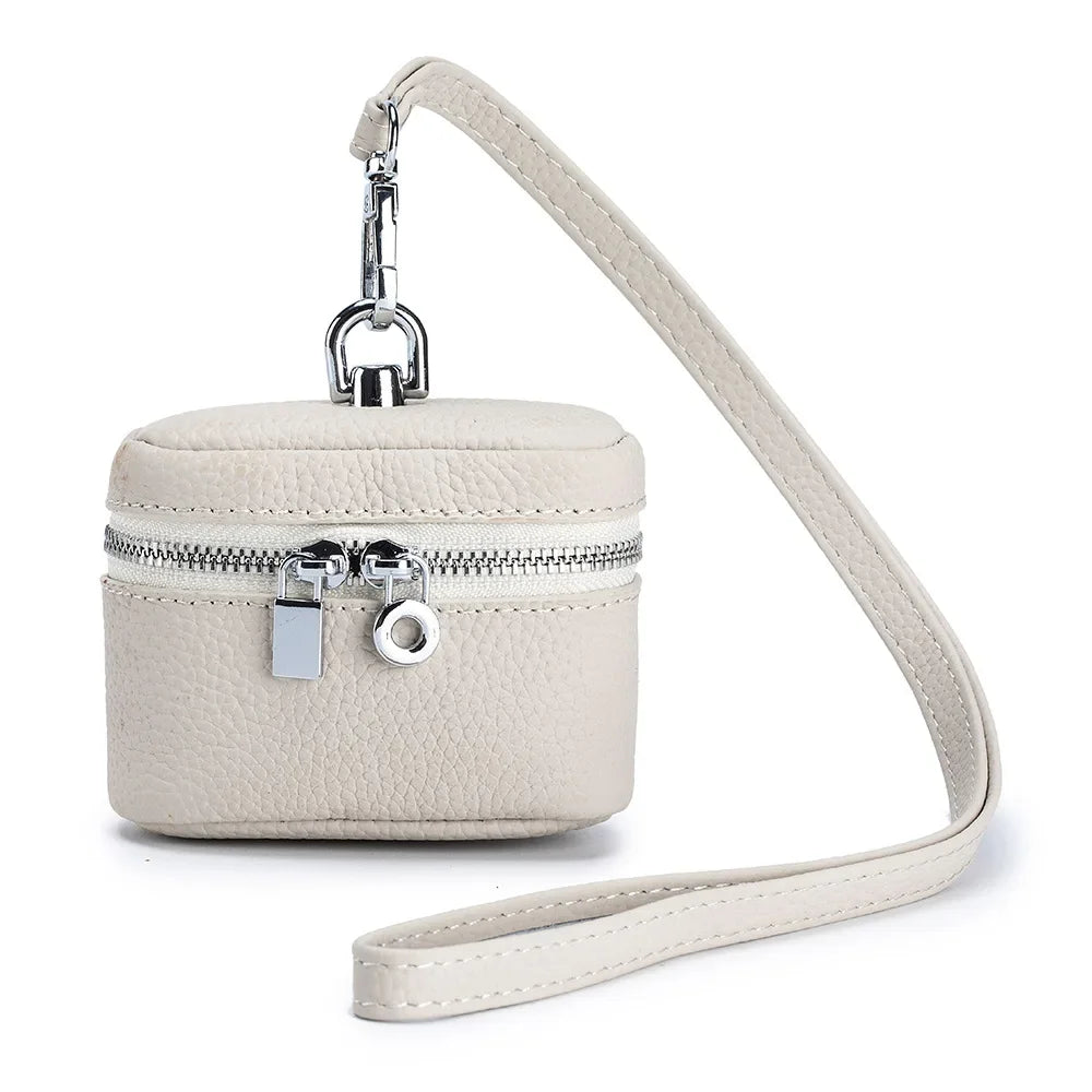 New Women's Genuine Leather Compact Halterneck Coin Purses Simple and Portable Makeup Storage Bag Mini Headphone Bags
