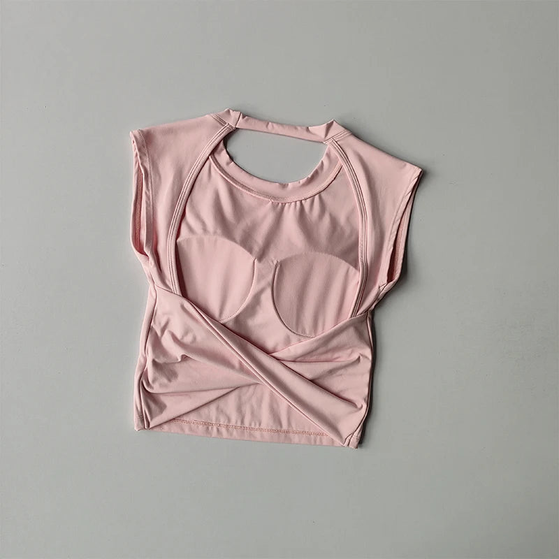 Sports Yoga Short Sleeve Fixed Chest Pad Sexy Backless Short Sports Quick-drying T-shirt Waist-retracting Slim and Fit Vest