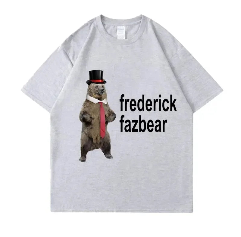 Frederick Fazbear The Fancy Bear Fnaf Tee Shirt Men Women Funny Meme Clothing T Shirt Pure Oversized Short Sleeve T-shirt