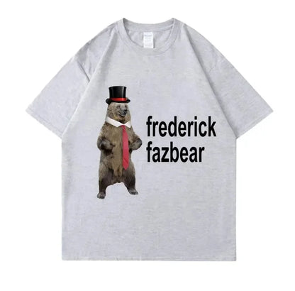 Frederick Fazbear The Fancy Bear Fnaf Tee Shirt Men Women Funny Meme Clothing T Shirt Pure Oversized Short Sleeve T-shirt