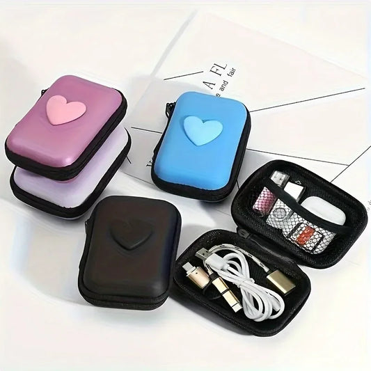 3D Love Heart Headphone Data Cable Storage Bags Charger Power Bank Rectangular Box Digital Product Storage Box Birthday Gifts