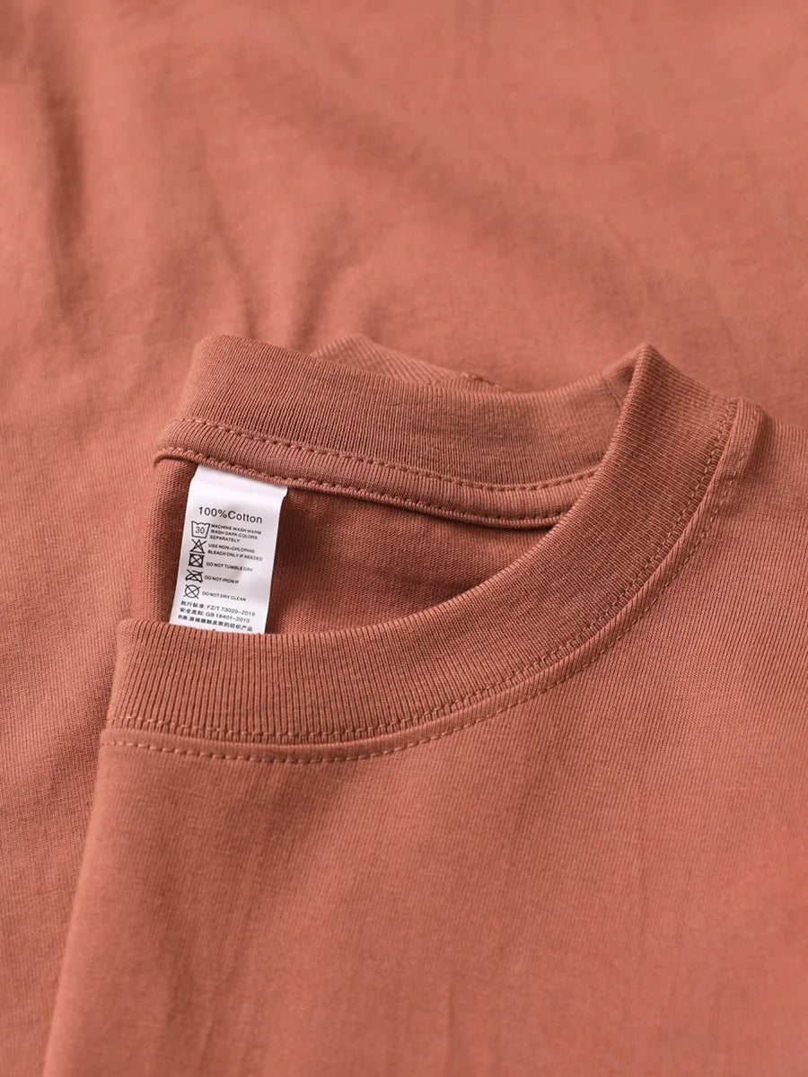 9.17oz 260Grams Seamless Straight Cotton T-shirt Men Oversized Loose Solid Color Drop Shoulder Short Sleeve  Summer