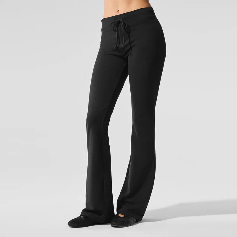 AL Elegant Women's Mid Waist Pants Autumn Fitness Yoga Pants Drawstring Casual Slimming Trumpet Pants Y2 Solid Color Floor Pants
