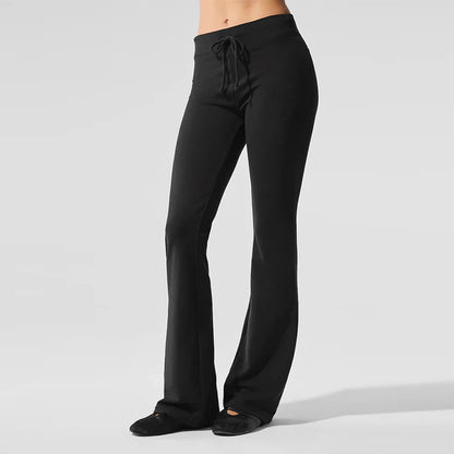 AL Elegant Women's Mid Waist Pants Autumn Fitness Yoga Pants Drawstring Casual Slimming Trumpet Pants Y2 Solid Color Floor Pants