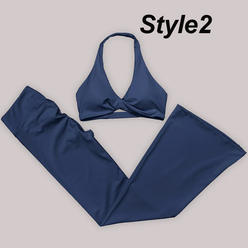 Gym Leggings Women High Waist Flared Pants Cross Waist Sport Tights Ladies Push Up Fitness Leggin Workout Clothes