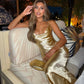Sexy Spaghetti Strap Backless Summer Dress Women Gold Satin Lace Up Long Dress Elegant Bodycon Party Club Dresses 2024 New