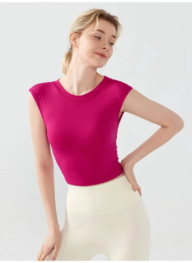 Sports Yoga Short Sleeve Fixed Chest Pad Sexy Backless Short Sports Quick-drying T-shirt Waist-retracting Slim and Fit Vest