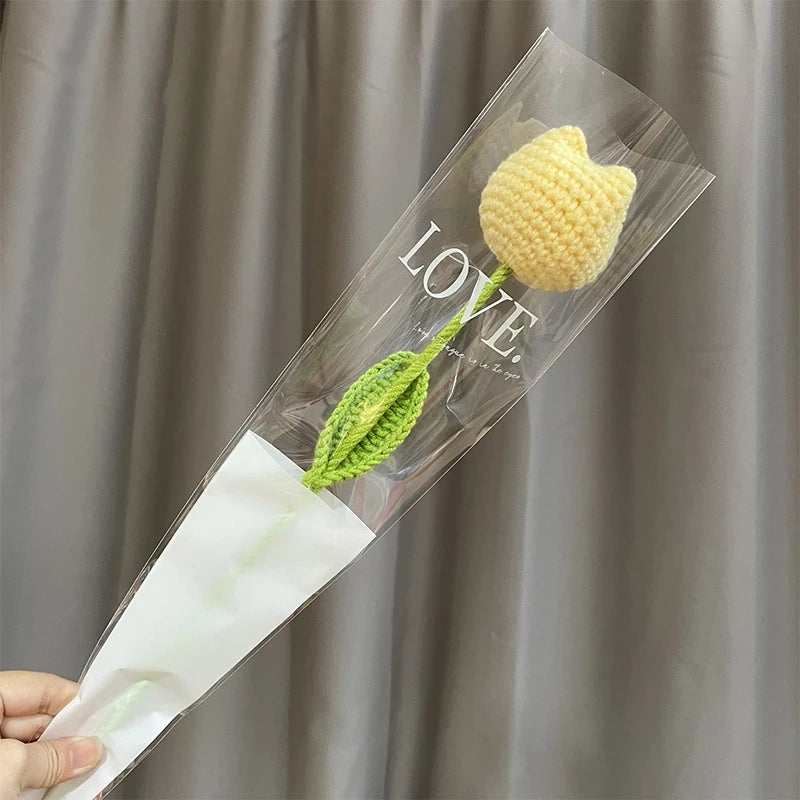 1pc Tulip Crochet Flowers Artificial Woven Flowers Handmade Tulipanes Wedding Gift for Guest Home Decoration Mother's Day Gift