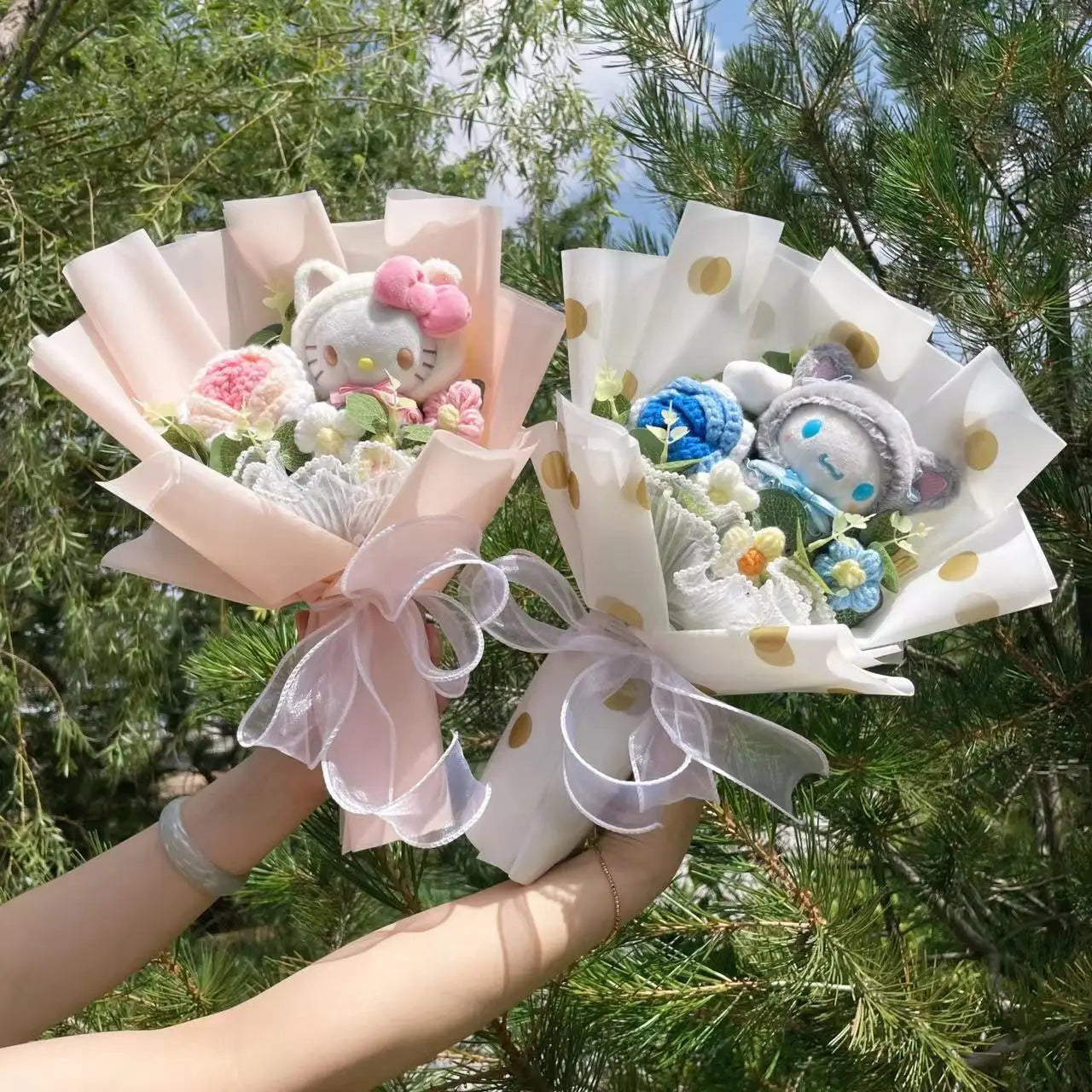 Christmas Gifts Cartoon Sanrio Plush Bouquet My Melody Kuromi Cinnamoroll Kt Cat Plush Doll Toy  Valentine Graduation Gifts