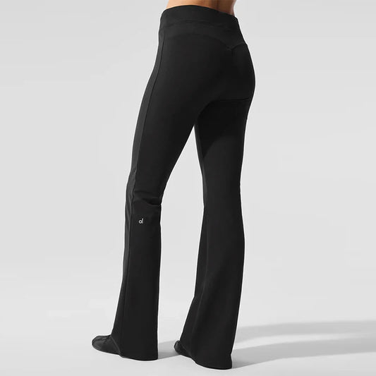 AL Elegant Women's Mid Waist Pants Autumn Fitness Yoga Pants Drawstring Casual Slimming Trumpet Pants Y2 Solid Color Floor Pants