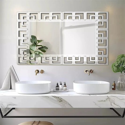 Wisfor Art Decorative Wall Mirror 48”×28”Rectangle Grecian Venetian Mirror Sliver Accent Mirror for Wall Decor Living Room