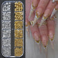 12Grids Ocean Gold Nail Art Charms Shell/Seahorse/Starfish White Half Round Pearl Gems 3D Mixed Punk Manicure Metal Rivets Studs