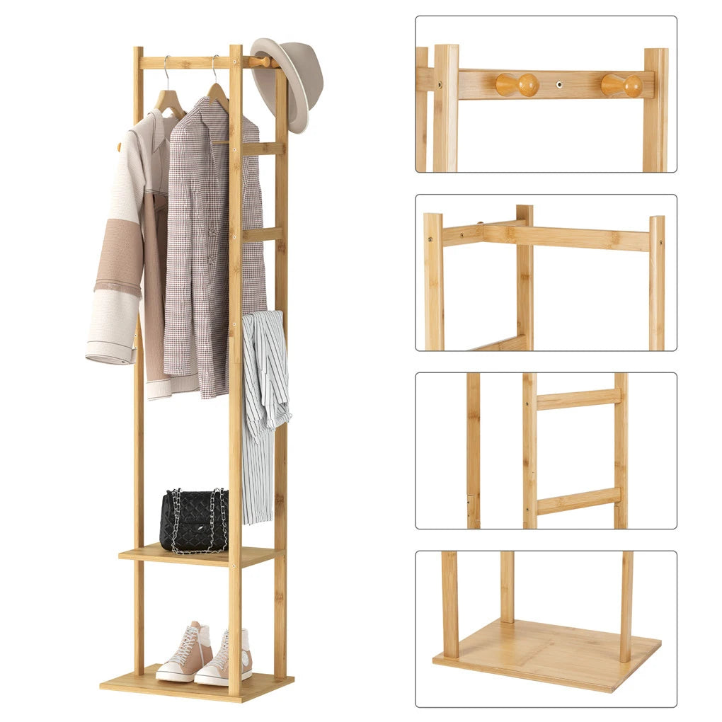 Bamboo Coat Stand Versatile Corner Coat Tree Storage Shelf with Rack  for Hallway Living Room Bedroom