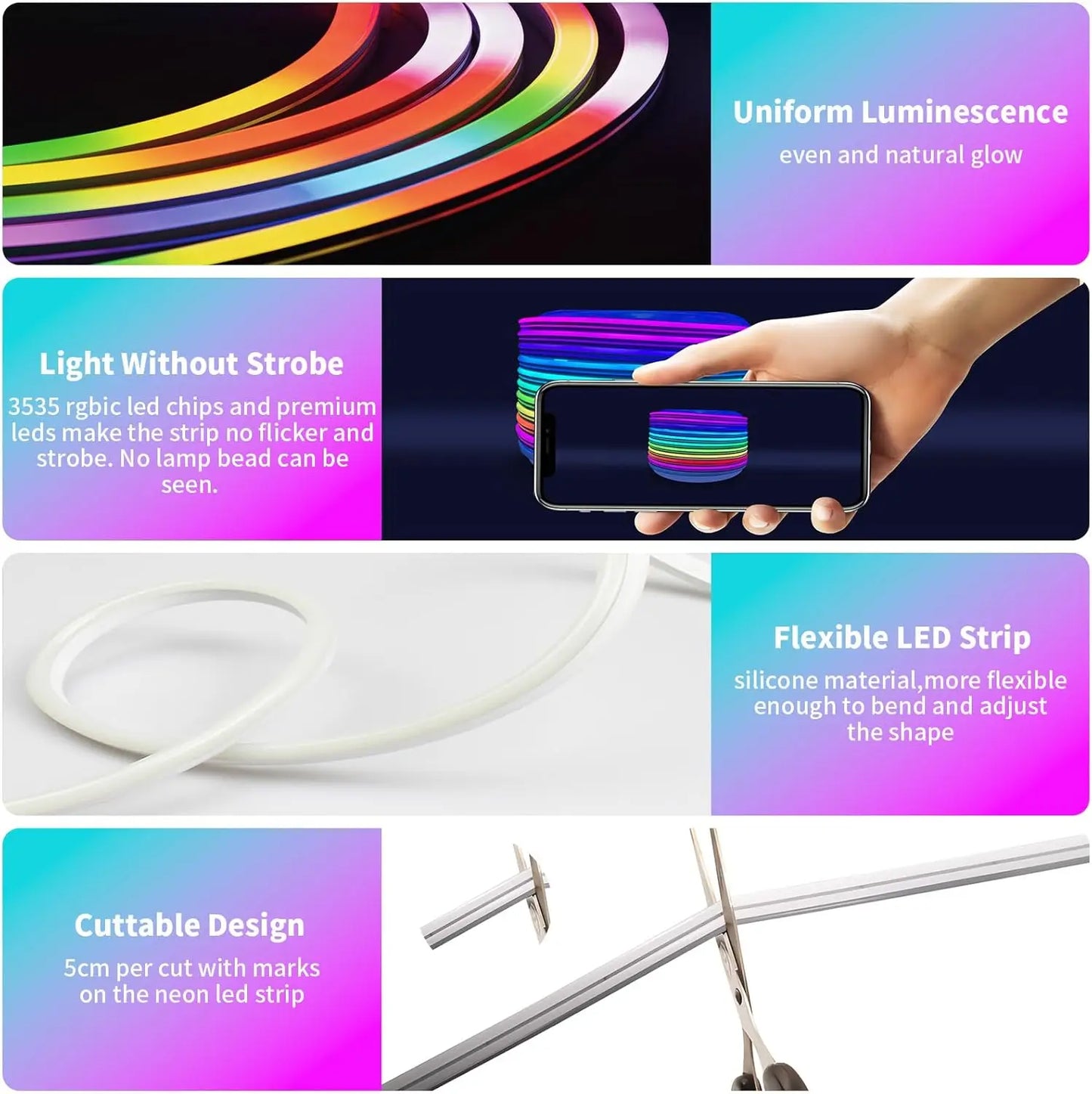 RGB Neon LED Strip 8/16M IP65 Waterproof DIY USB Neon Strip Tuya App Remote Control Flexible Ribbon for Home Decor Lighting