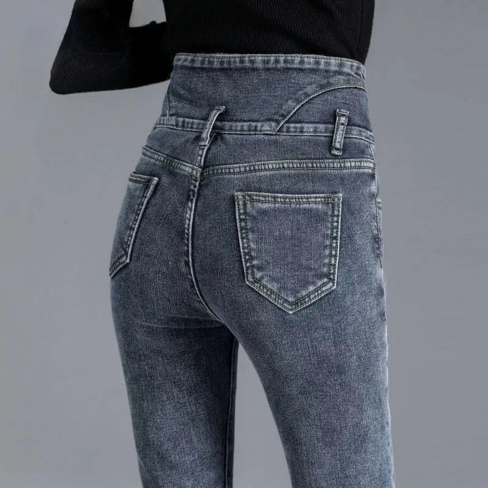 Women jeans Thick Velvet High Waist Skinny Jeans Jeans Winter Warm Plush Stretch Snow Jeans Lady Denim Pants women Trousers