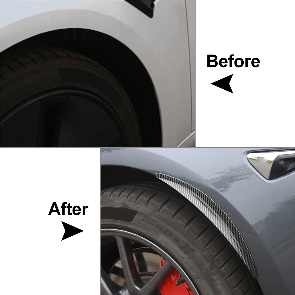 4 Pcs Carbon Fiber Black/Gloss Black Car Wheel Fender Flares Fit For Tesla Model 3 2017‑2022