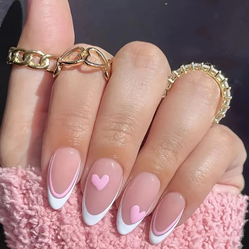 24 Pieces of White French Wearable Nails, Ice-Transparent Almond Nails, Fake Nail Patches, Simple Style Manicure, Finished Manicure
