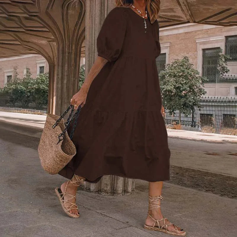 Vintage Loose Maxi Long Dress Summer Women O-Neck Half Lantern Sleeve Boho Party Beachwear Dresses ZYYX-1182